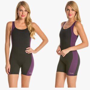 NEW WATERPRO Polyester Splice Unitard Swimsuit One Piece Modest Purple Womens 10